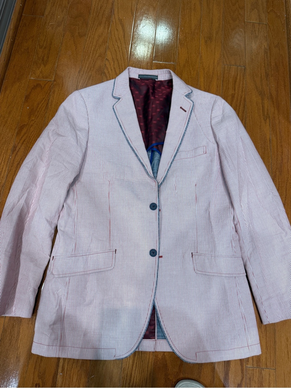 Ben Sherman Red & White Seersucker Sport Coat with Navy Trim
